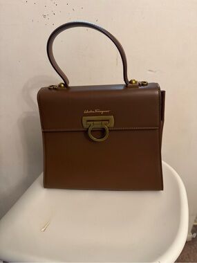 Salvatore Ferragamo Tan Brown Leather Top-Handle Satchel